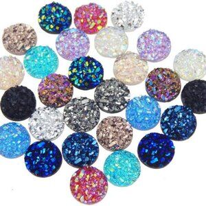 120 Pieces 12 Colors Round Flat Back Resin Cabochon Cameo Faux Druzy Cabochons f